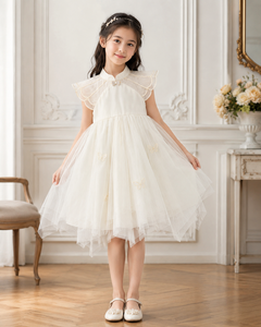 ชุดเดรสเด็กผู้หญิงปักลายสวยงามพร้อมผ้าคลุมตาข่ายสำหรับงานแต่งงาน - Product Image 5