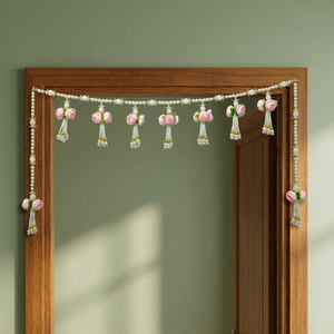 Decorative Hanging <b>Artificial</b> Floral Toran with Pink <b>Rose</b> Buds & Pearl Beads for Festive Home Decor - Product Image 2