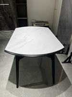 Mesa de Comedor Plegable Telescópica Ajustable de Alta Gama con Tapa Redonda de Mármol y Patas de Metal para Hotel y Hogar, 8 Plazas, Venta al Por Mayor
