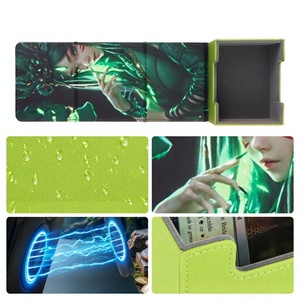 Boîte de rangement portable carrée en cuir PU vert pour jeux de cartes et cartes à collectionner - Product Image 2