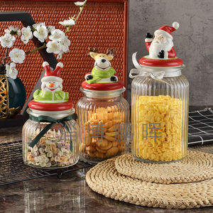 Hochwertiges Glas-Vorrats glas im Cartoon-Stil mit Keramikdeckel-Weihnachts geschenk für Süßigkeiten-Honig-Kaffeebohnen-Lebensmittel behälter - Product Image 1