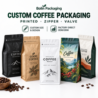 Sachet d'emballage de café imprimé sur mesure avec valve et fermeture éclair, fond plat, pochette à café OEM ODM, usine