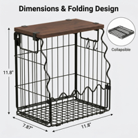 Panier de rangement en fil métallique avec couvercle en bois, organisateur de comptoir de cuisine à ouverture frontale pour épices, dosettes de café, garde-manger