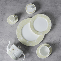 Assiettes en Porcelaine Fine P&T Motif Pissenlit, Vaisselle Ronde de 8 et 10,5 Pouces pour Hôtels, Banquets, Traiteurs, Vente en Gros
