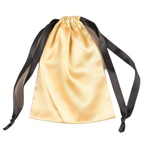 Sac de rangement en satin noir avec cordon de serrage pour extensions capillaires, promotion vente chaude, avec logo personnalisé imprimé pour le rangement de vêtements et de sous-vêtements - Product Image 3