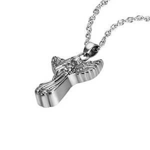 Kalung Liontin Urn Kremasi Baja Anti Karat Vintage <span class=keywords><strong>Angel</strong></span> Girl dengan Sayap, Perhiasan Kenang-kenangan Abu - Product Image 4