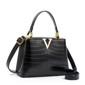 Crocodile-Grain <b>Square</b> Shape Zipper Bucket Crossbody Bag for Middle-Aged Women Large Capacity Simple Trendy Handbag - Product Image 1