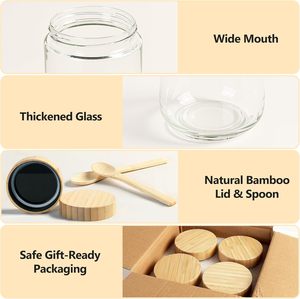 Bocal en verre vide de 300ml 480ml 750ml avec bouchon à vis en bambou 16oz pour salade yaourt stockage collations épices fruits secs - Product Image 4