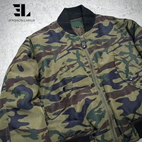 LARSUR Veste Camo en Toile de Canard Sergé de Coton avec Doublure de Saint, Bombardier Courte, Vol, Camouflage, Denim, pour Hommes