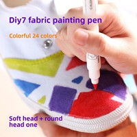 Marqueur textile à double pointe à base d'eau, 12/24 couleurs, lavable, avec pointe souple et bout rond rigide pour la peinture DIY et le graffiti