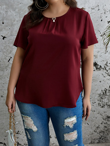 Blus Kasual Wanita Ukuran Besar Baru dengan Lengan Pendek untuk Pakaian Kasual Harian Musim Semi dengan Cetakan Warna Solid Sederhana Ukuran <span class=keywords><strong>5XL</strong></span>. - Product Image 2