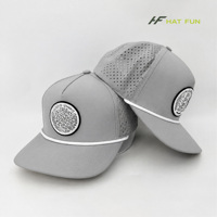 Casquette de baseball personnalisée pour homme, 5 panneaux, logo en patch tissé en nylon, perforations découpées au laser, casquette de baseball imperméable, sport