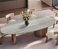 Table à manger en bois massif de luxe moderne, design contemporain, haute qualité, forme ovale en marbre, utilisation hôtelière, 6 places, mobilier de salle à manger