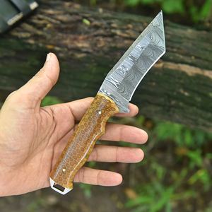 Couteau Tanto en Acier Damas Premium avec Manche Ergonomique, Lame Fixe au Design Personnalisé, Artisanat de Collection pour l'Extérieur, Article Cadeau - Product Image 4