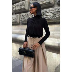 Pantalon large plissé pour femme S6K-0084, couleur pierre, avec détail de ceinture à nouer, tailles S M L XL - Product Image 5