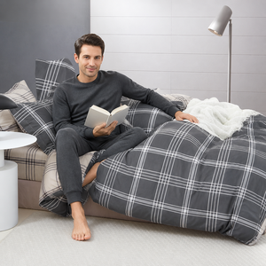 EU Dropshipping Luxury <b>Grey</b> Plaid Duvet <b>Cover</b> Set Cotton Neutral <b>Quilt</b> 160x200 200x220cm Poland Hub - Product Image 2