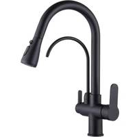 Robinet de cuisine purificateur d'eau trois-en-un chaud/froid gris anthracite entièrement en cuivre avec cartouche céramique extractible pour évier de lavage de légumes