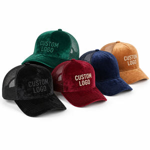 Casquettes rétro de haute qualité, ajustables, en maille, avec fermeture snapback, 5 panneaux, logo brodé 3D, casquette de camionneur en velours - Product Image 1