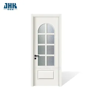 Pintu Pvc Interior dengan kaca, pintu kabinet dapur dengan Primer putih halus dengan kaca Tempered bundar penuh