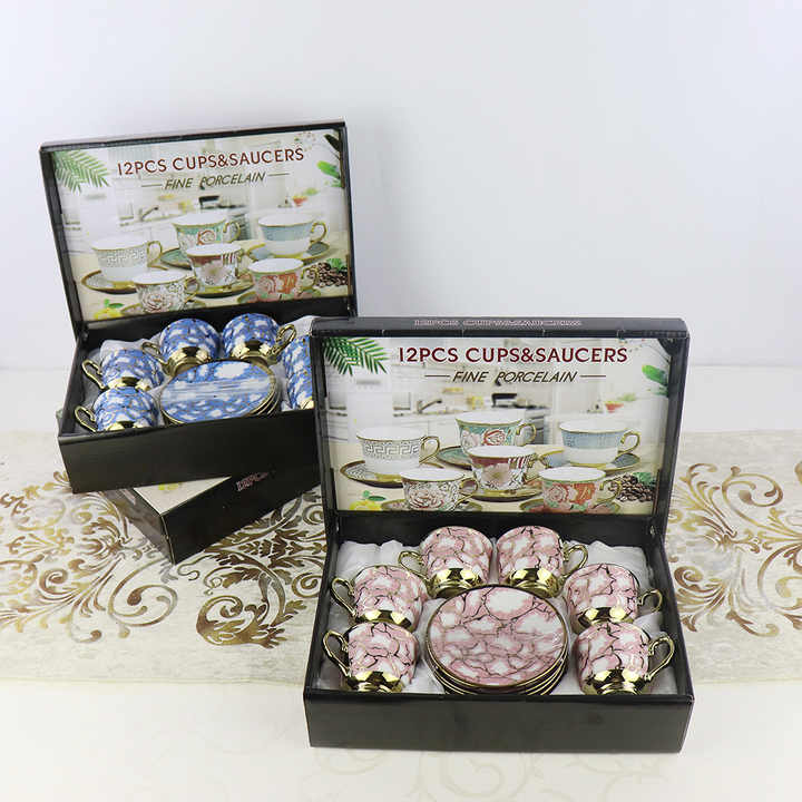 European Style Ceramic Coffee Cup Plate Set Middle East Gift Electroplating 6 Cups 6 Plates Gift Box Sales Activity Cup Plate