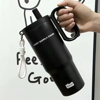 Nouvelle Tasse Thermos Portable en Acier Inoxydable 316, Grande Capacité, Isolation Sous Vide, avec Paille et Poignée, Anti-Chute, Épaissie, Idéale comme Cadeau