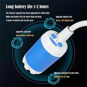 Douche de <span class=keywords><strong>camping</strong></span> portable électrique rechargeable multifonction en plastique, auto-amorçante, pour dortoir, voiture, extérieur, bleue, pour animaux de compagnie, toilettes simples - Product Image 4