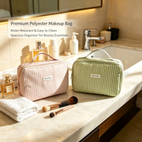 Sac de toilette matelassé rayé portable grande capacité pour femme