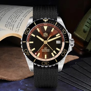 Montre automatique pour homme San Martin SN0136 39 mm, cadran brun foncé émaillé rétro, NH34 GMT, 20 bars, montre-bracelet SLN C3 Green Dive - Product Image 2