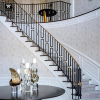 Rampe d'escalier en fer forgé rustique au design minimaliste avec main courante dorée, facile à installer, pour escaliers intérieurs de maisons