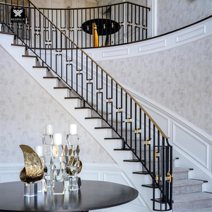 <span class=keywords><strong>Barandilla</strong></span> de <span class=keywords><strong>Escalera</strong></span> de Hierro Forjado Rústica de Diseño Minimalista con Pasamanos Dorado, Barandillas Interiores Fáciles de Instalar para Casas - Product Image 2