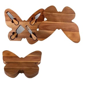 Cross-border Creative Wooden Kitchen Cutting Board Solid Wood Multifunctional Butterfly-shaped Deli Food Board Cheese Board <b>Set</b> - Product Image 5