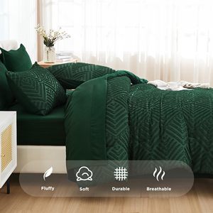 Vua Kích Thước <span class=keywords><strong>Comforter</strong></span> Thiết Lập 7 Pcs Tối Ngọc Lục Bảo Màu Xanh Lá Cây Giường Trong Một Túi Vua Boho Trọng Lượng Nhẹ Fluffy Tufted Bộ Đồ Giường Bộ - Product Image 6