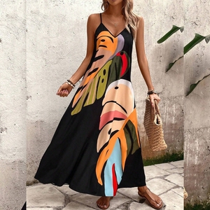 ชุดคลุมชายหาดสำหรับผู้หญิง ชุดเดรสยาวหลวมๆ สำหรับวันหยุดพักผ่อน ป้องกันแสงแดด ลายพิมพ์เก๋ๆ แบบผูกคอ แฟชั่น - Product Image 5