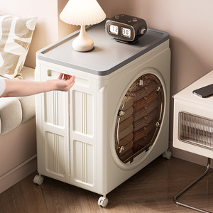 Clothing Organizer Front Opening Large Capacity <b>Storage</b> Cabinet Foldable Rectangular Standing Type Gray Lid Off White Body - Product Image 4