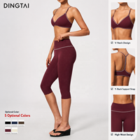 Ensemble de yoga Dingtai pour femmes, color block, soutien-gorge de sport à col en V, leggings capri taille haute effet push-up, nylon brossé et élasthanne, certifié GCC