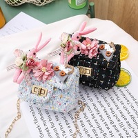 Mini Bolsos de Mano con Adornos Florales para Niñas, Nuevos Bolsos de Hombro de Tweed con Diseño de Flores para Niñas Pequeñas
