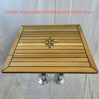 Table pliante rectangulaire en teck pour bateau, deux ailes, 340/680X600, 340/680X800, 340/680X1000, 340/680X1250mm, incrustation étoile, marine, yacht, camping-car