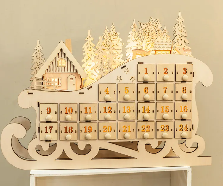 NewishニーススモールウッドカラーハウスクリスマスLed木製装飾ライト引き出し付き