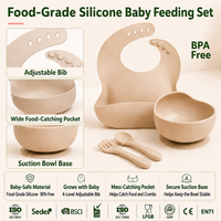 Ensemble de repas pour bébé sans BPA, qualité alimentaire, 4 pièces, vaisselle en silicone, bavoir, bol à ventouse, cuillère, fourchette, ensemble de repas pour enfants