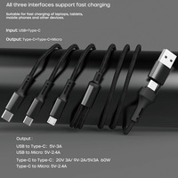 Câble de charge multifonction USB-C tressé en nylon haute densité 5-en-1 3A TYPE C PD câble de données mobiles à charge rapide