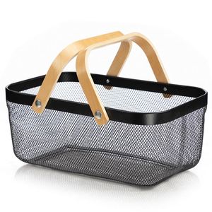 Kitchen <b>Bath</b> Toy Organizermetal Metal Wire Mesh Fruit <b>Storage</b> Basket With Wooden Handle - Product Image 4