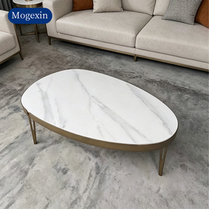 Modern <b>Oval</b> White Marble <b>Coffee</b> <b>Table</b> with Brushed Gold Metal Frame for Living Room Luxury Center <b>Table</b> - Product Image 1