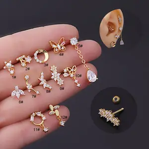 New butterfly shape earrings stainless steel drop shipping cartilage piercing earrings studs piercing jewelry