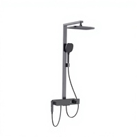 Système de douche thermostatique carré à 4 fonctions en ABS finition canon de fusil mat, avec pommeau de douche mural et douchette à main