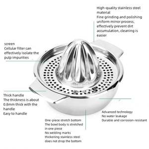 Exprimidor manual giratorio de acero inoxidable 2025 para zumo de limón y frutas con colador, exprimidor de naranjas con tazón y colador - Product Image 2