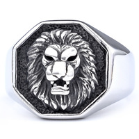 OAHLAN Bijoux Fantaisie Grand Modèle 18mm Anneaux Lion Design Style Vintage en Acier Inoxydable Plaqué Argent / Or pour Homme Cadeau
