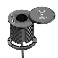 Regleta de Carga Inalámbrica Inteligente Redonda de 80mm con Estándar Europeo, de ABS Industrial, para Escritorio de Oficina, con Cargador USB y Toma de Corriente Integrada