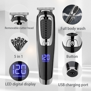 ชุดเครื่องตัดผมมืออาชีพ 5 in 1 แบบชาร์จ USB ได้ พร้อมเครื่องเล็มหนวดเครา กันน้ำ IPX7 ปรับระดับได้ พร้อมหน้าจอ LED - Product Image 3