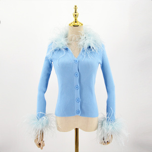 QIUCHEN-suéter de punto QC22015 para mujer, Chaqueta de punto con piel de avestruz, de lujo - Product Image 3