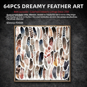 64 Uds. Calcomanías de Arte de plumaje hermoso estético Dreamy acuarela pluma vinilo pegatina para decoración navideña - Product Image 2